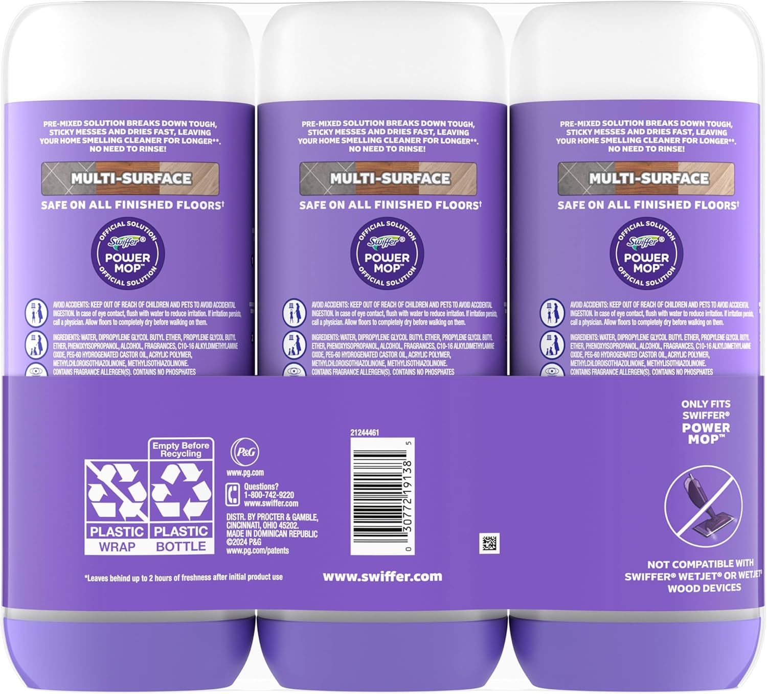 Swiffer PowerMop Floor Cleaning Solution - Lavender Scent, Triple Pack for Effortless Cleaning