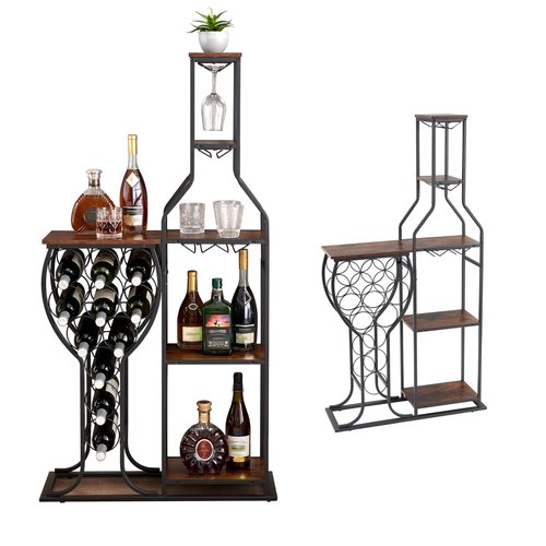 5-Tier Wine Rack Freestanding Floor, 11 Bottles Modern Wooden Wine Holder-Storage Cabinet for Home Bar, Kitchen, Dining Room Space Saving Bar Stand with Easy Assembly.(Brown)