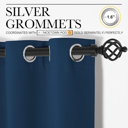NICETOWN Moroccan Blue Blackout Curtains - 102" Long, 55" Wide | Sound Reducing, Heat & Cold Blocking Panels for Modern Spaces