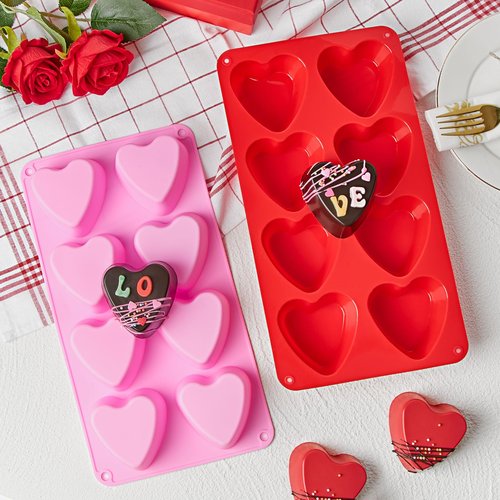 CLUEWR 3 Pack Heart Shape Molds, 8 Cavities Non-Stick Silicone Chocolate Molds for Candy, Mini Cake, Jello, Gummy, Ice Cube, Soap