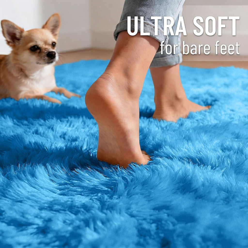 OLANLY Large Area Rug - Soft Fluffy Shaggy Carpet for Living Room & Bedroom | Bright Blue 9x12