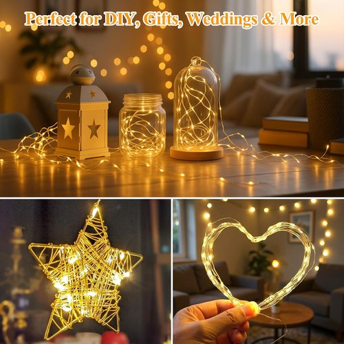 Lakumu Fairy Lights - 6-Pack Battery Operated 20 LED Waterproof Silver Wire | 7FT Warm White for DIY Decor