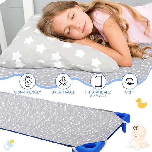 Peryiter 6 Pcs Cot Sheets for Daycare Standard Size 24" x 51" Toddler Nap Mat Sheets Star Pattern with Corner Elastic Loops Breathable Bed Fitted Cot Crib for Preschool Child Kid Boy Girls (Gray)