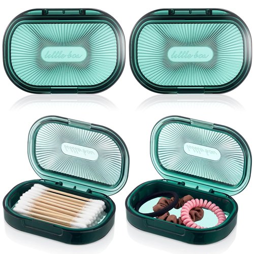 Kigley 4 Pcs Hair Tie Container Small Portable Travel Cotton Swab Holder Dispenser with Lid Plastic Box Storage Containers for Small Items, 3.94 x 2.76 Inch (Green)