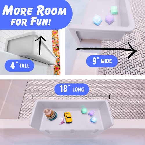 Tub Topper® Mini Bathtub Splash Guard for Kids - Compact Bath Splash Guard & Tub Play Shelf - Easy to Remove, Store & Clean - Patented Lip Design, Non-Silicone, BPA-Free, Made in USA (White)