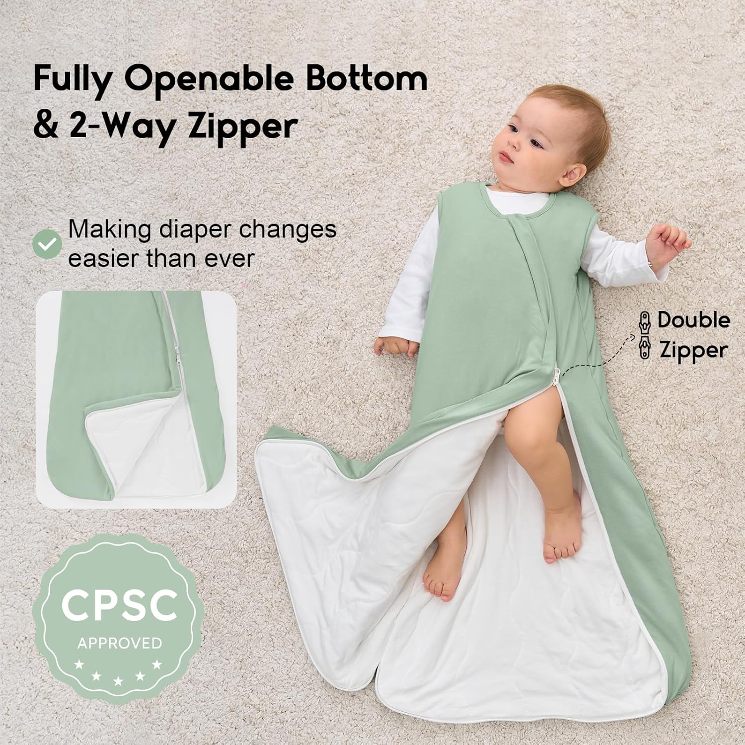 Yoofoss Baby Sleep Sack - Super Soft Rayon Bamboo Wearable Blanket for 6-12 Months | 1.0 Tog, 2-Way Zipper