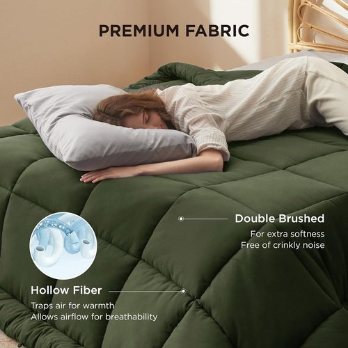 Bedsure Comforter Duvet Insert - King Size Quilted Down Alternative Bedding, Olive Green, 90 x 102 Inches