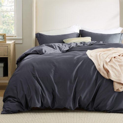 Bedsure Cooling Duvet Cover Queen Size - Moisture Wicking and Silky Eucalyptus Lyocell Cotton Hybrid Comforter Cover Set for Hot Sleeper - Buttery Soft and Breathable, Cooling Bedding Set, Dark Grey