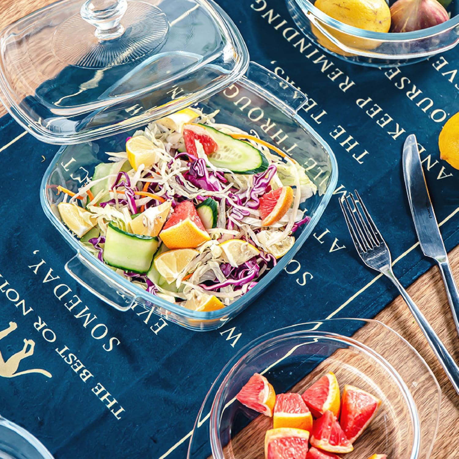 Skiennix Small Tempered Glass Casserole Dish - Oven Safe with Lid | 0.8L Square Baking Dish, Clear