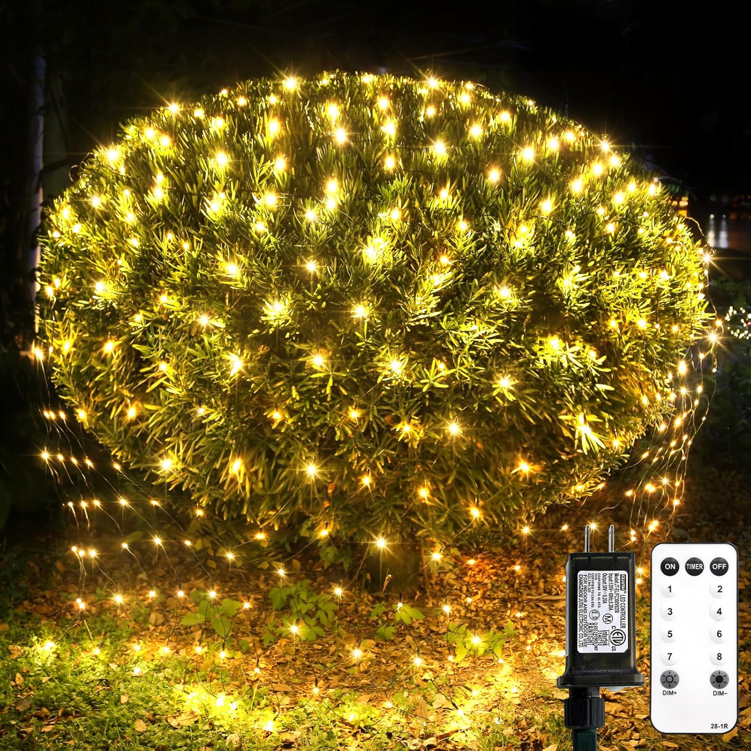 Suddus 360 LED Christmas Net Lights - Waterproof Connectable Green Wire | 12ft x 5ft Warm White Bush Lights