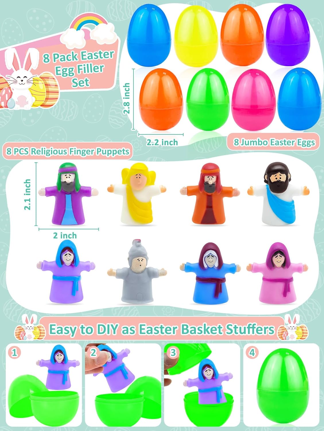 Regine Switzerland Easter Eggs - 8 Pack Religious Finger Puppets | Nativity Bible Toys for Kids