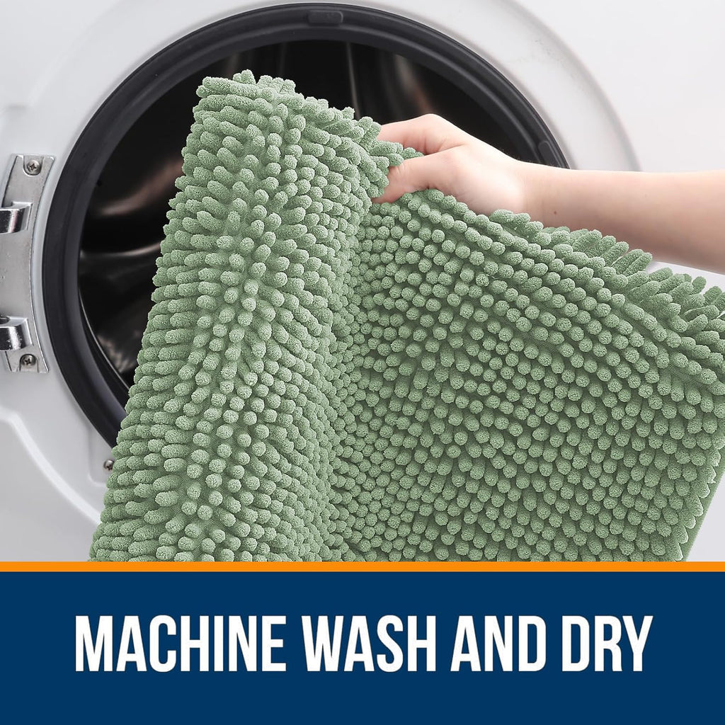 OLANLY Bathroom Rugs - Extra Soft Chenille Bath Mats | Quick Dry, Machine Washable, 34x21, Sage Green