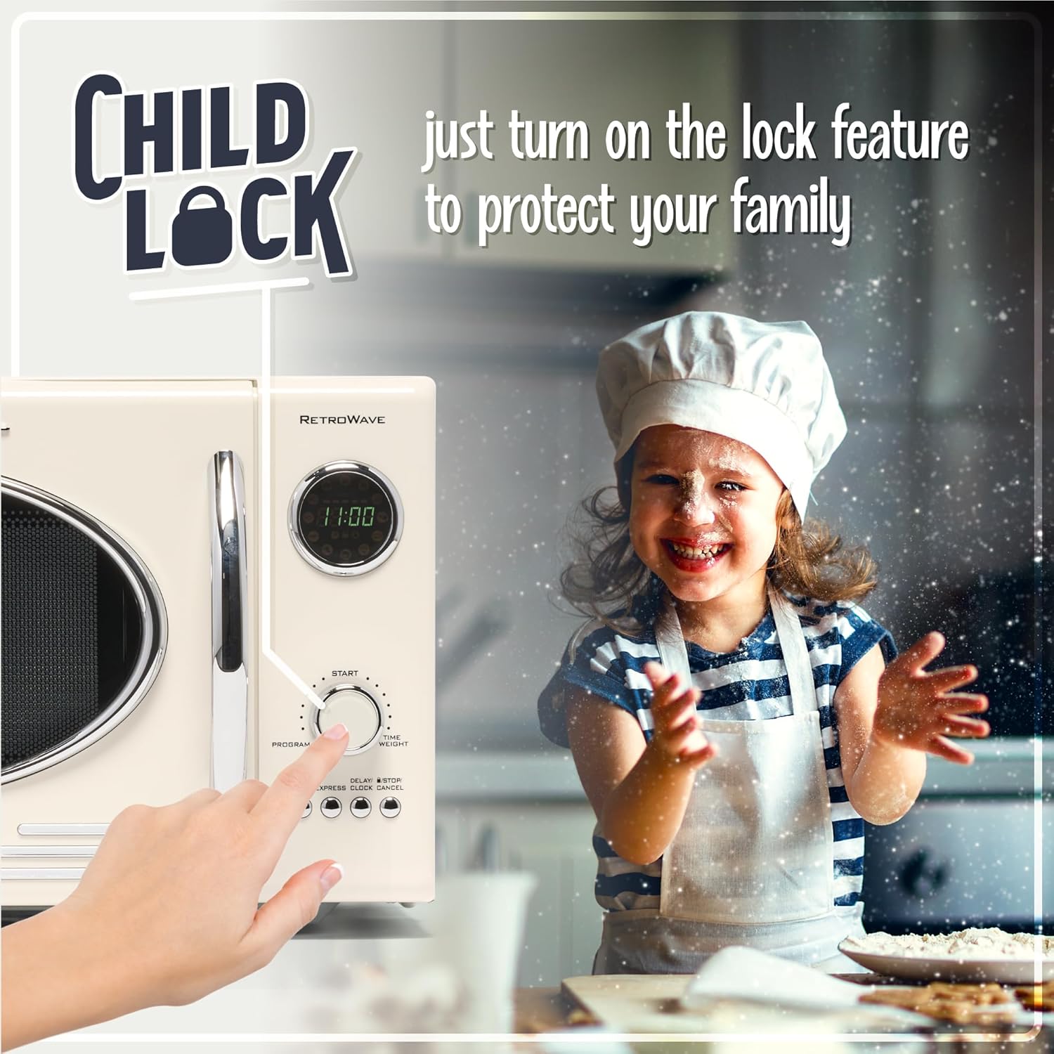 Nostalgia Retro Microwave Oven - 800-Watt Power - 0.9 Cu Ft - 12 Pre-Programmed Settings - Ivory Finish