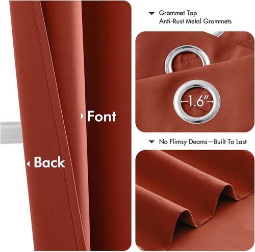 MIULEE Burnt Orange Blackout Curtains - Thermal Insulated Room Darkening Drapes | 63-Inch Length, 2 Panels