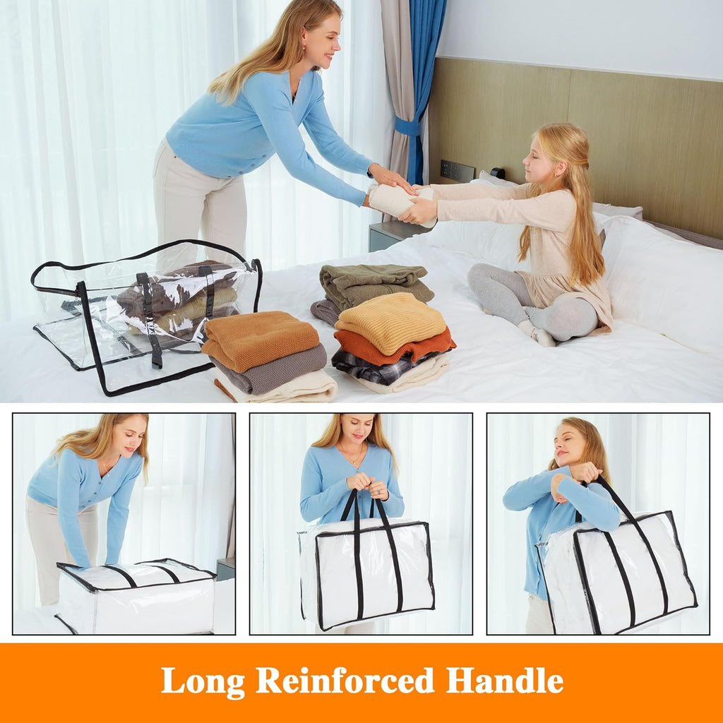 Vieshful Clear Clothes Storage Bags - 40L Zippered Blanket Organizer | Foldable for Bedding & Toys