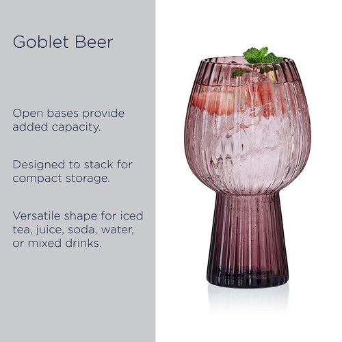 Mikasa Phoebe Modern 19 Oz. Optic Goblet Cups Tall Drinking Glasses, Set of 4, Lilac