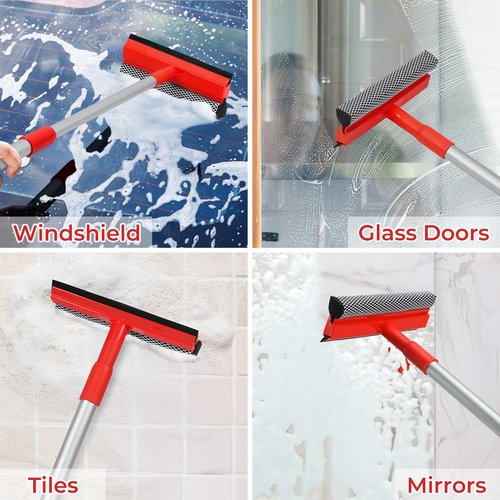 MAVRIZ Windshield Cleaner Tool 2 in 1 Car Window Squeegee with Extendable Handle (18"-28.5") Window Cleaner with Squeegee and Sponge for Shower, Glass Cleaning