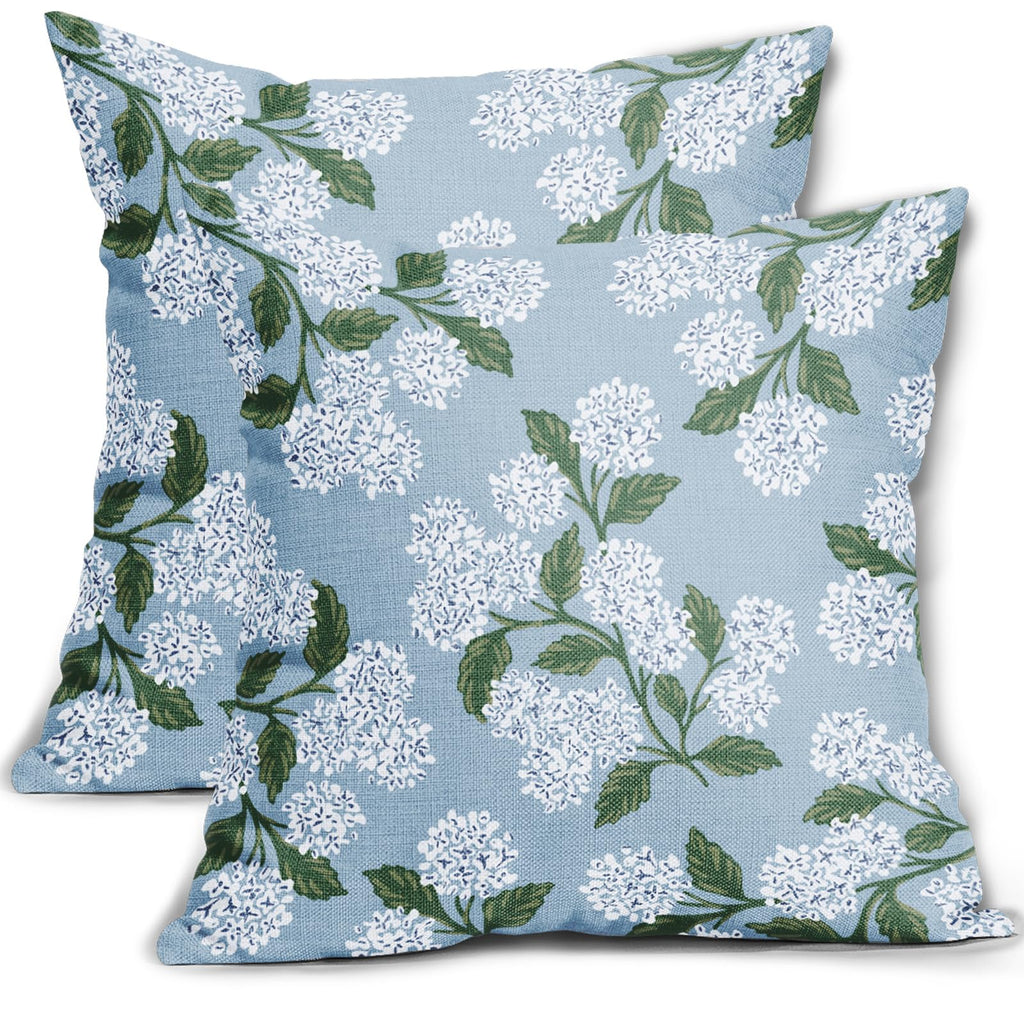 Light Blue Green White Hydrangea Pillow Covers 18x18 Set of 2 Floral Leaves Print Decorative Throw Pillowcases Outdoor Rustic Flower Farmhouse Spring Cushion Cases Decor for Home Couch Sofa Bed