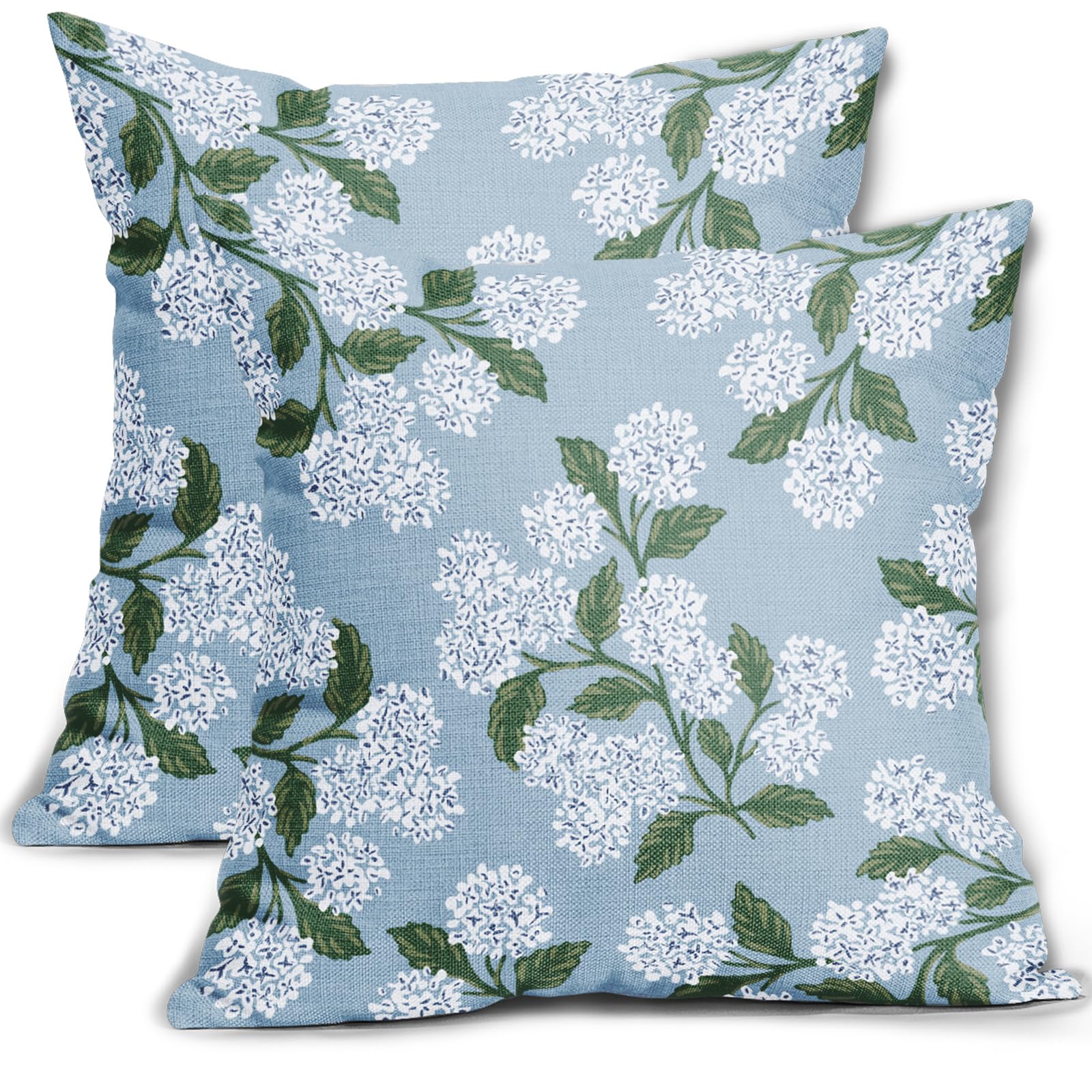 Light Blue Green White Hydrangea Pillow Covers 18x18 Set of 2 Floral Leaves Print Decorative Throw Pillowcases Outdoor Rustic Flower Farmhouse Spring Cushion Cases Decor for Home Couch Sofa Bed