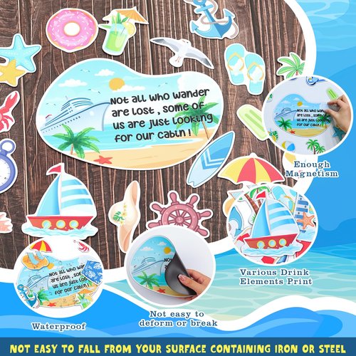27pcs Cruise Door Magnets Decorations, Summer Funny Ship Door Magnets Sea Navigation Magnetic Stickers Anchor Ship Cabin Decorations for Carnival Cruise Refrigerator Car Door