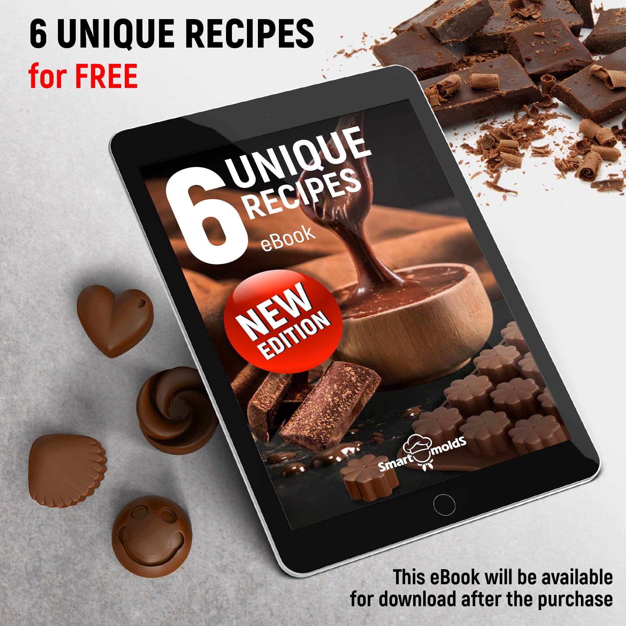 Chocolate Moulds Silicone - Set of 6 - Non-Stick & Food Grade Silicone Chocolate Mould for Jelly Candies, Truffles, Bath Melts & Candles - Free Recipes eBook - Gift-Ready for St.Valentine