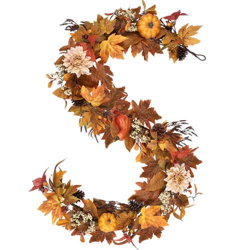 MDSTBN Fall Garland 6Ft Lifelike Autumn Maples Leaf Pumpkin Garland with Berries Pine Cones, Fall Decorations for Home Thanksgiving Halloween Fireplace Farmhouse Porch Indoor Outdoor Decorations
