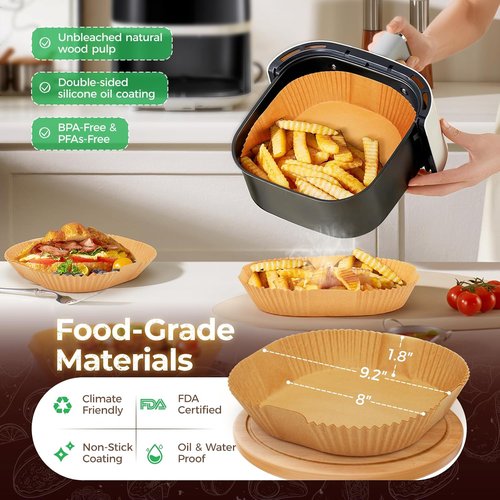 Air Fryer Liners | 100 PCS Non-Stick Waterproof Parchment Paper - 8" Square for 5-8 QT Air Fryers