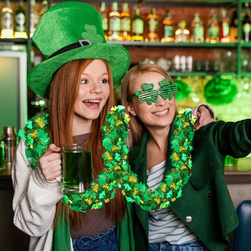 33FT St Patricks Day Garland Decor Gold Green Hat Shamrock Tinsel Garland for Home Indoor Outdoor St Patricks Day Party Supplies