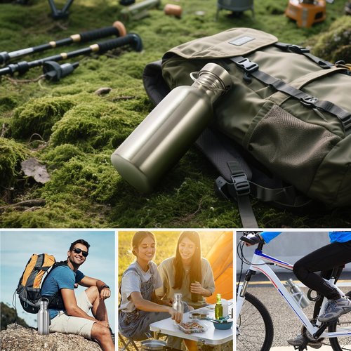Volhoply 20oz Uninsulated Single Walled Water Bottle, Stainless Steel Reusable Water Bottles with Handle, BPA Free & Plastic Free 18/8 304 Metal Water Bottles for Camping, Hikers, Cyclists