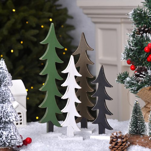 Wooden Christmas Tree Decor Set, 4pcs Mini Christmas Trees for Table Centerpiece, Rustic Wood Christmas Decor for Holiday Shelf, Tiered Tray, Farmhouse Indoor Decorations (4pcs)