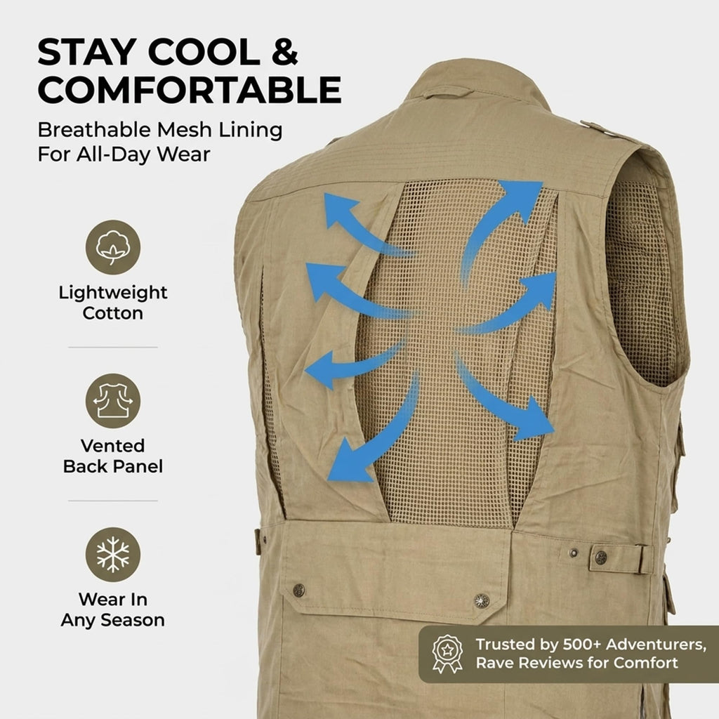 Humvee Photography Utility Vest With 21 Pockets | Perfect for Travel, Safari, Hunting, Camping & More 100% Cotton, Comfortable & Sturdy, Tactical & Safari Jacket | Vest for Men & Women