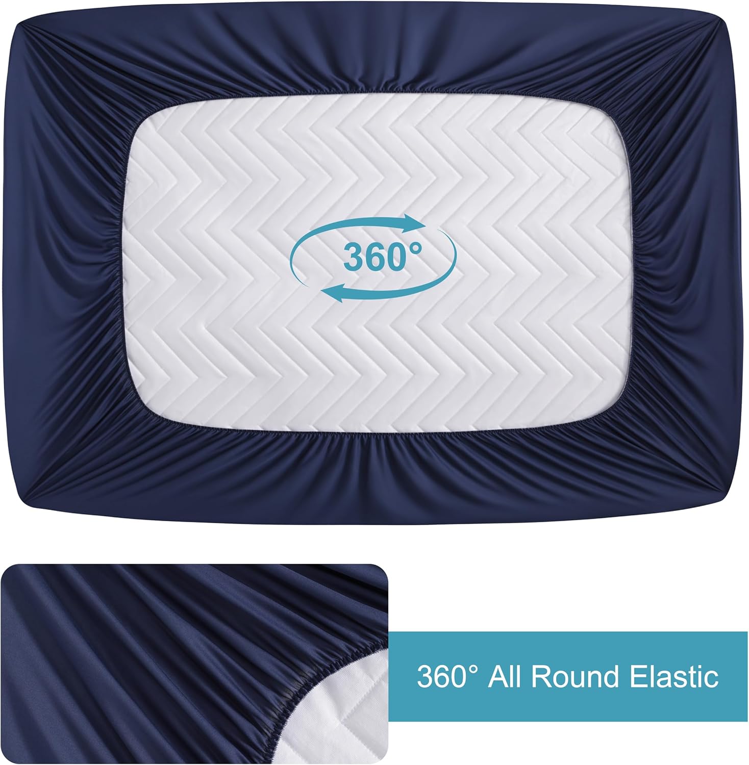 NTBAY Waterproof Mattress Protector - Quilted Twin Fitted Cover with 15" Deep Pocket | Soft, Breathable, Navy Blue