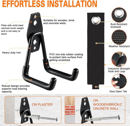 HUPBIPY Heavy Duty Garage Hooks - 18 Pack Wall Mount Storage Organizer for Tools, Ladders & Bikes