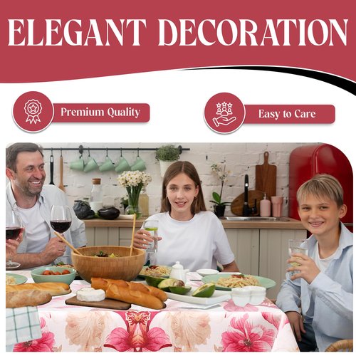 Majestic Giftware Polyester Tablecloths for Rectangle Tables | (60/90) - TC1500 Red Floral Print Hem Stitch Dining Table Cover | Decorative Washable Tablecloth for Home, Kitchen & Dining
