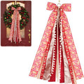 Buffalo Plaid Christmas Wreath Sash Bow - 27.5" Metal Clip with 7 Layered Ribbons for Holiday Decor