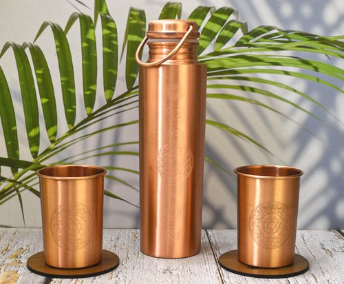 India House |Pure Copper Water Bottles|Copper Seamless Leak Proof Bottle | Perfect Ayurvedic Copper Bottle (1000ml) (matt seven chakra bottle set)