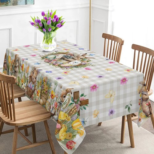 Unibyby Easter Tablecloth 60 x 84 Inch Rectangle, Easter Bunny Table Cloth Buffalo Check Plaid Kitchen Table Cover for Dining Room Spring Oblong Tablecloth Indoor Decor