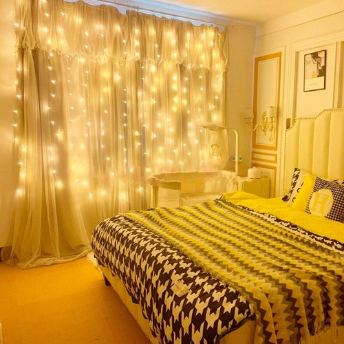Hatstart 300 LED Twinkle Fairy Curtain Lights with Remote - 8 Lighting Modes, Hanging Warm String Light with USB Powered for Bedroom Wall, Wedding Backdrop and Christmas Party Window Decor