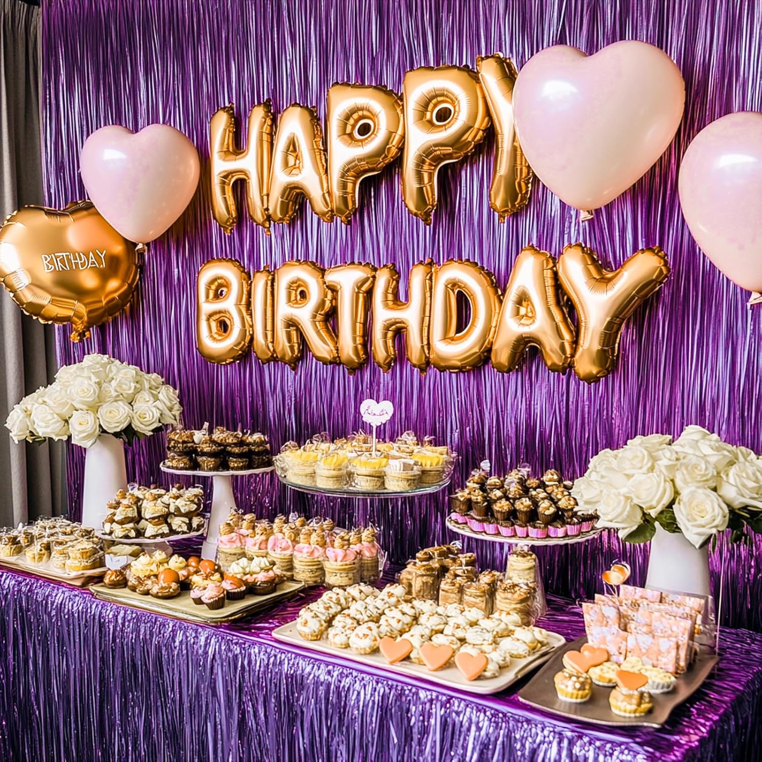 PartyWoo Purple Foil Fringe Curtain Backdrop - 2 Pack 3.3x6.6 ft Metallic Tinsel for Events