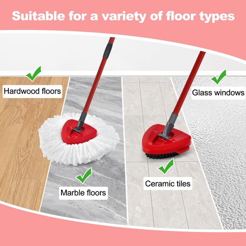 Mop Handle Mop Replace Heads and Mop Base Brush Replacement for O Cedar EasyWring 1-Tank System Include 3 Spin Mop Replacement Head, 4-Section Mop Handles, 1 Base and 1 Scrub Brush Combo