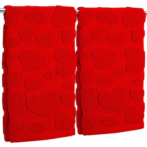 Whaline Valentine's Day Hand Towels Jacquard Cotton Bathroom Towel 3D Red Heart Decorative Absorbent Bath Towel for Kitchen Dish Drying Cleaning Cooking, 29.5 x 13.4 Inch, 2Pcs