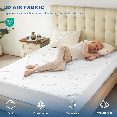 **BEDLORE Twin Size Waterproof Mattress Protector - Soft Bamboo Viscose Fitted Cover | Breathable & Noiseless**