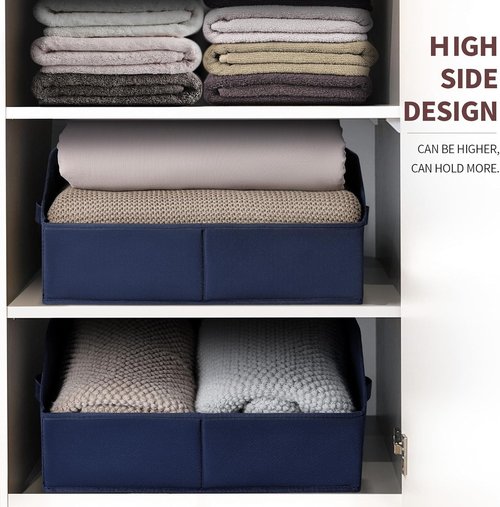 Homsorout Decorative Storage Baskets - Trapezoid Closet Bins with Handles, Navy Blue, 3 Pack