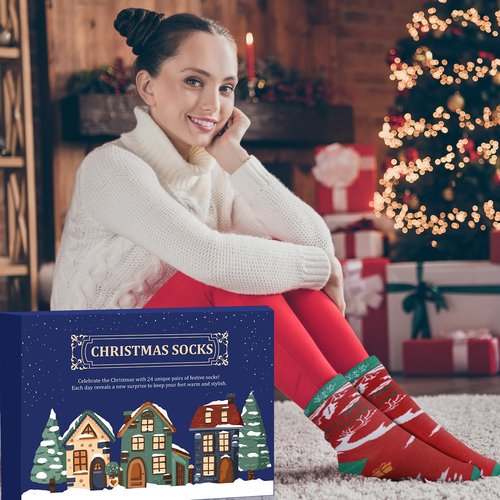 Mason Life Christmas Socks Advent Calendar, 24 Days Countdown Calendar Gifts, 2025 Festive Holiday Countdown with 24 Pairs of Christmas-Themed Winter Warm Slipper Soft Fluffy Socks with Gift Boxes