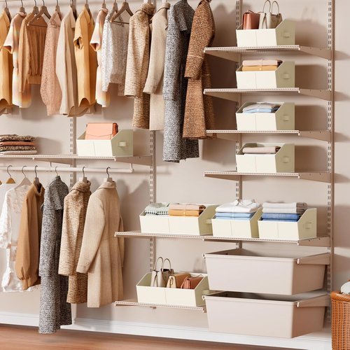 Homsorout Storage Bins - Large Trapezoid Fabric Organizers with Handles | 4 Pack in Beige for Closet & Shelf