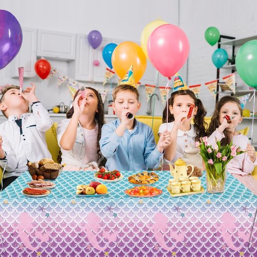 NKPDAXM 4 Pack Mermaid Tablecloth Mermaids Laser Table Cover for Girls Mermaid Birthday Party Decorations, 108x54 Inch