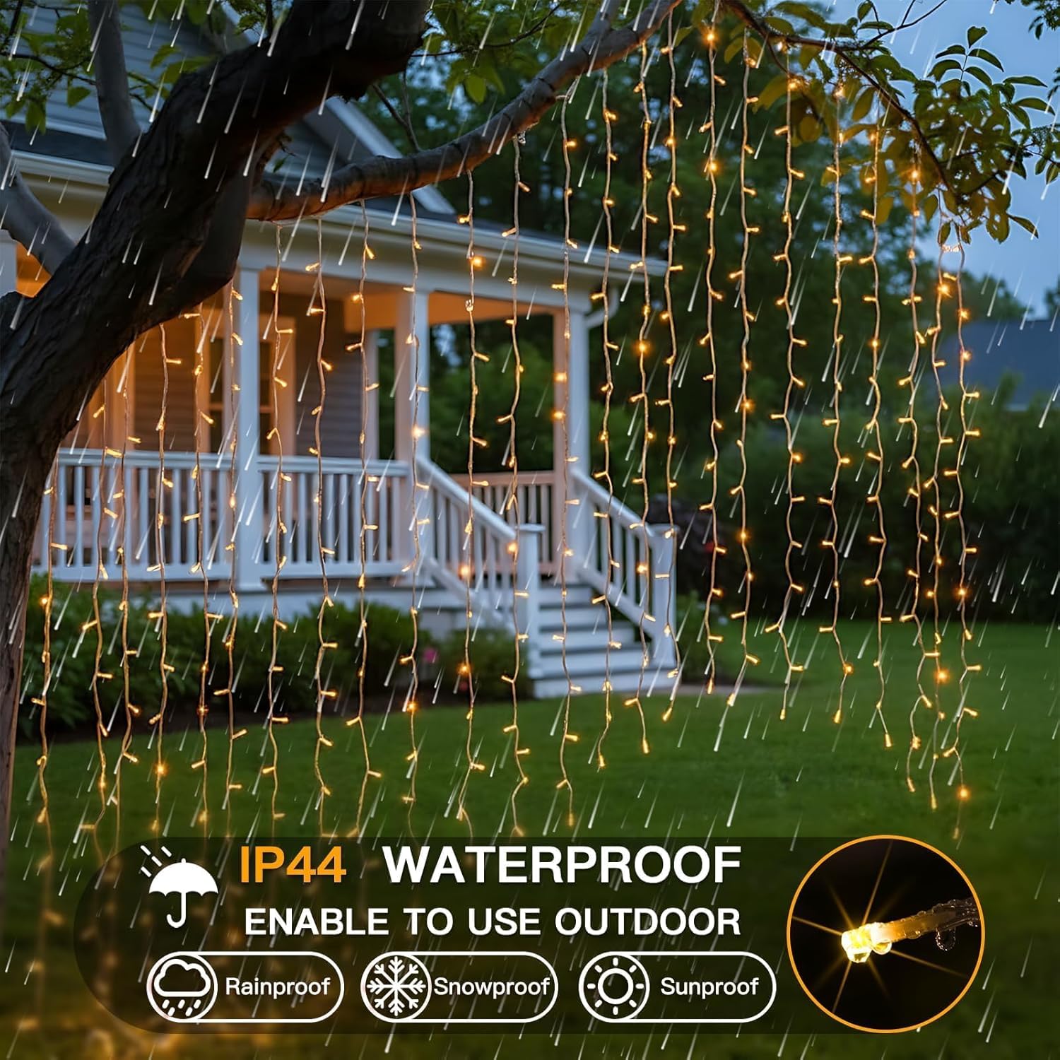 Suddus Curtain Lights - 200 LED Fairy String Lights for Indoor/Outdoor Decor | Warm White