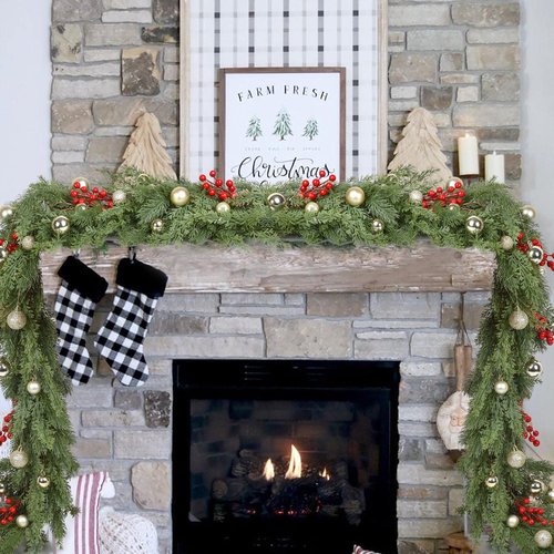 Artiflr Artificial Christmas Pine Garland Clearance, 6 Feet Winter Greenery Garland for Holiday Season Mantel Fireplace Table Runner Centerpiece Decoration