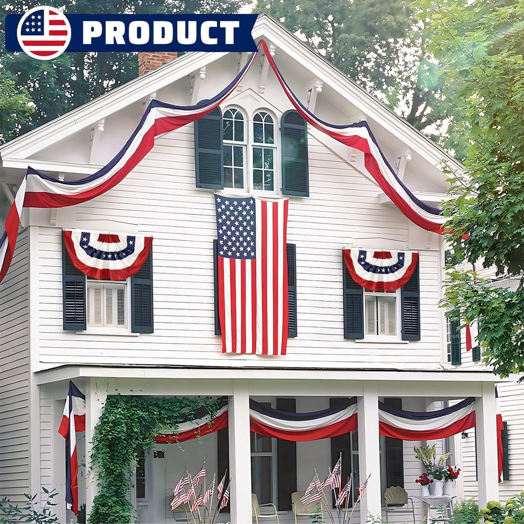 Patriotic US Flag Bunting by [Brand Name] - 2x20 Ft Red, White & Blue Stripe Banner for 4th of July & Veterans Day