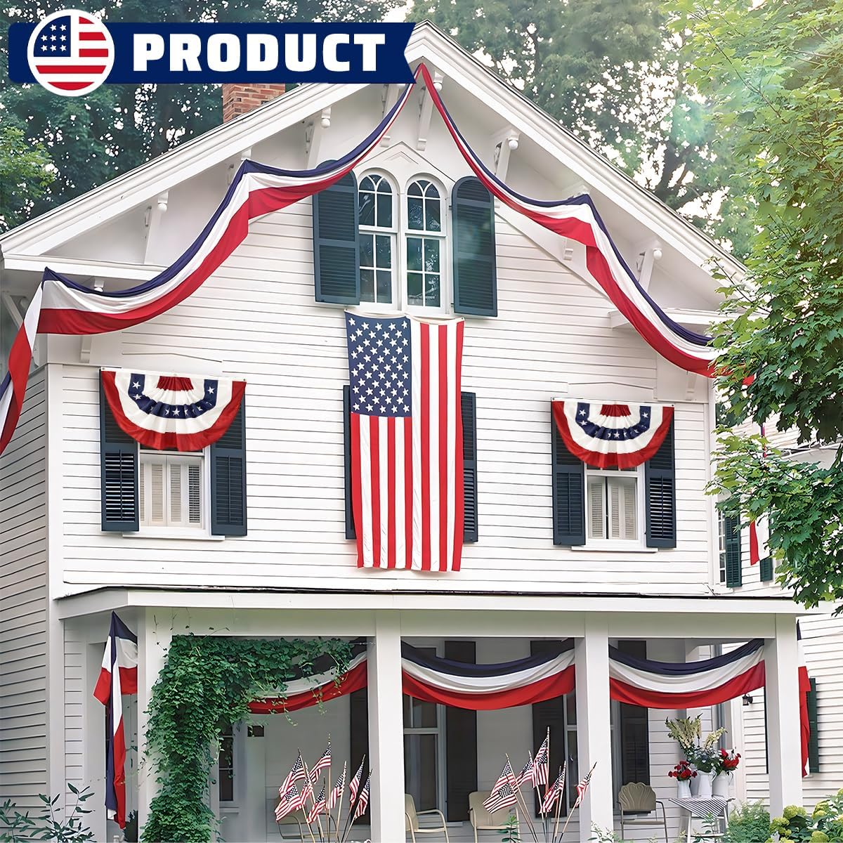 Patriotic US Flag Bunting by [Brand Name] - 2x20 Ft Red, White & Blue Stripe Banner for 4th of July & Veterans Day